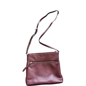 Kate Spade New York Pebbled Jackson Zip Top Leather Crossbody Bag Burgundy Wine